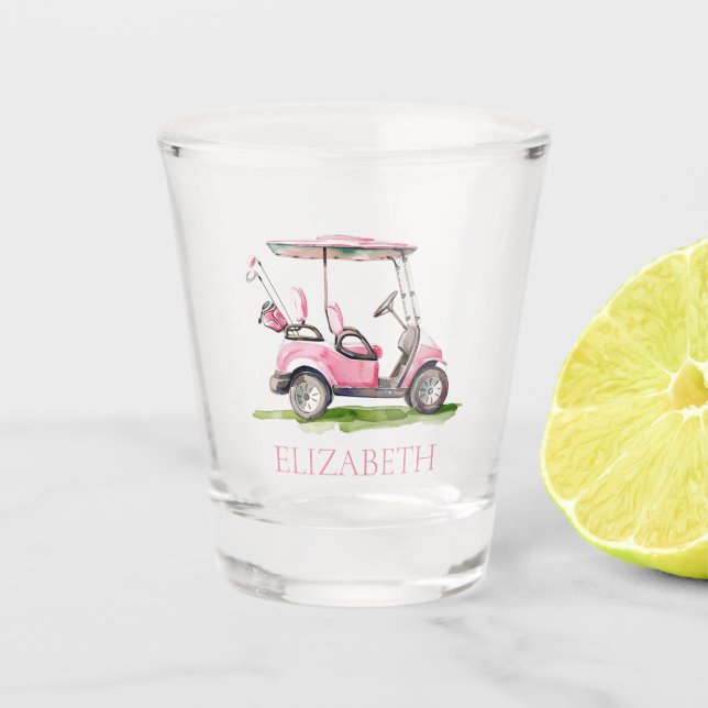 Preppy Pink Golf Cart Personalisiert Schnapsglas (Vorderseite)