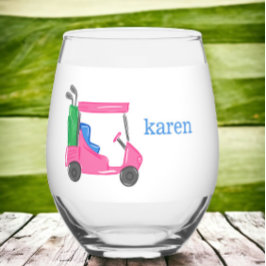 Preppy Pink Golf Cart Personalisiert Weinglas Ohne Stiel