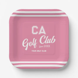 Preppy Pink Golf Club Custom Wappen Party Pappteller