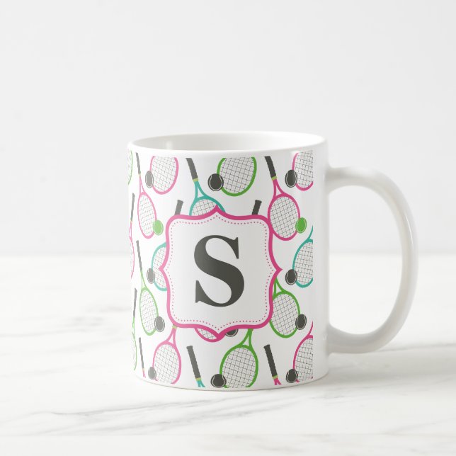 Preppy Pink Green Aquamarin Tennis Muster Personal Kaffeetasse (Rechts)