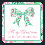 Preppy Pink & Green Christmas Bow Geschenk Quadratischer Aufkleber<br><div class="desc">PreppyPrint.com - Feiern Sie Weihnachten im Stil! Fügen Sie Ihre personalisierte Touch hinzu. Übertragen Sie dieses Design auch auf die Produkte Ihrer Wahl! Bitte besuchen Sie meinen Designer-Shop,  PreppyPrint.com,  um die Dinge zu koordinieren.</div>