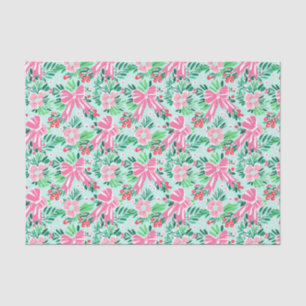 Preppy Pink & Green Christmas Bows & Garland Seidenpapier
