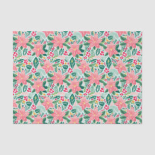 Preppy Pink & Green Christmas Poinsettias Seidenpapier