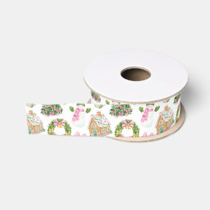 Preppy Pink & Green Christmas Ripsband