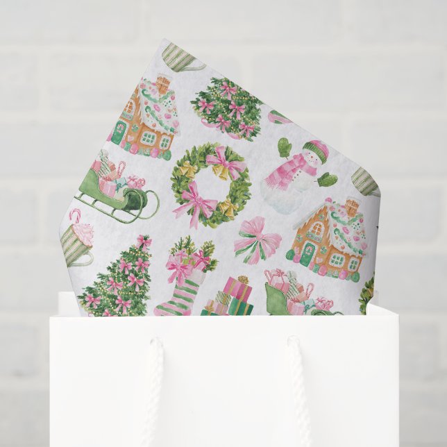 Preppy Pink & Green Christmas Seidenpapier (Geschenktüte)