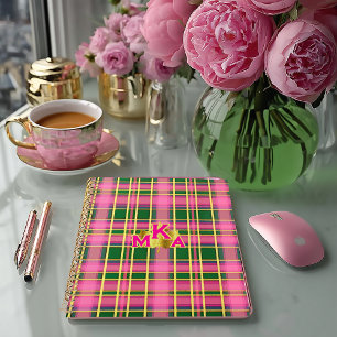 Preppy Pink & Green Karo Monogrammierte Planerin Planer