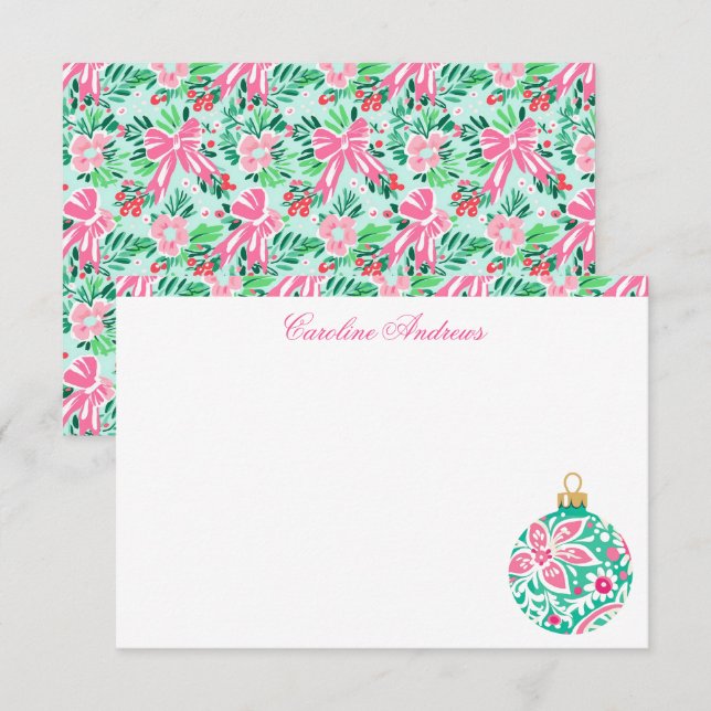 Preppy Pink & Green Palm Beach Dankeskarte (Vorne/Hinten)