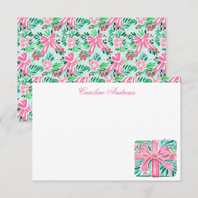 Preppy Pink & Green Palm Beach präsent Dankeskarte (Vorne/Hinten)