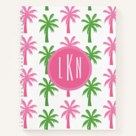 Preppy Pink & Green Palm Trees Monogram Notebook Notizbuch