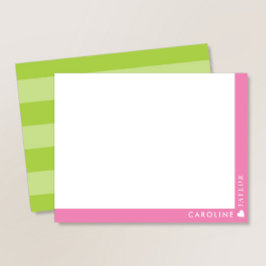 Preppy Pink Green Stripes Niedlich Girl Personalis Mitteilungskarte