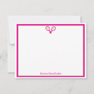 Preppy Pink & Green Tennis Flat Card Stationary  Dankeskarte