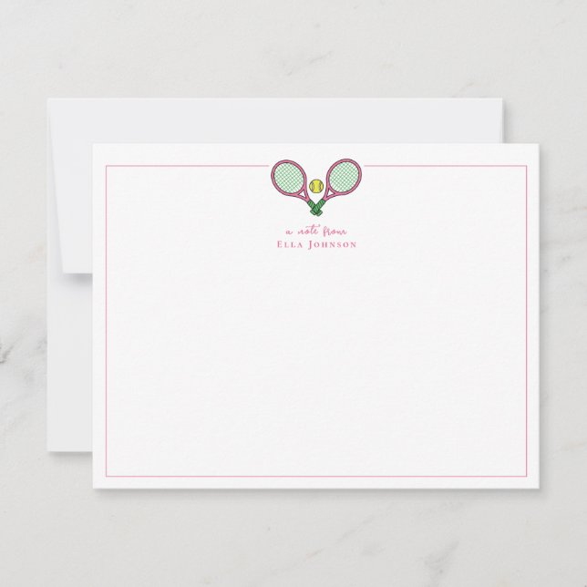 Preppy Pink & Green Tennis rackets  Dankeskarte (Vorderseite)
