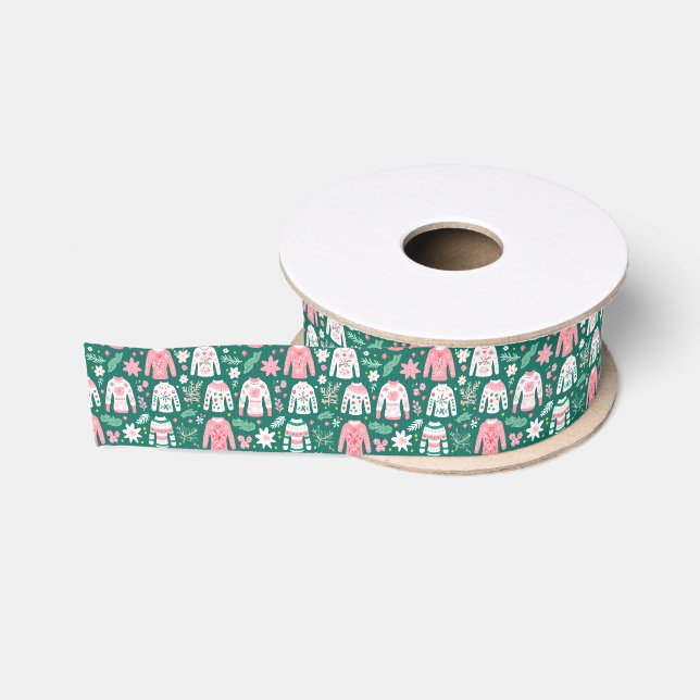 Preppy Pink & Green Ugg Weihnachtssüßer Ripsband (Spule)