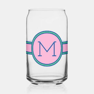 Preppy Pink Green und Navy Blue Monogram Dosenglas