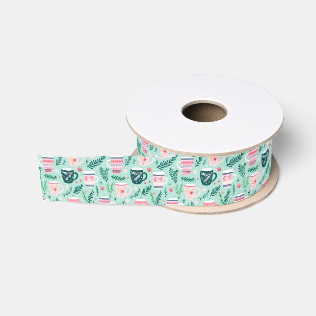 Preppy Pink & Green Weihnachten Tasse Ripsband (Spule)