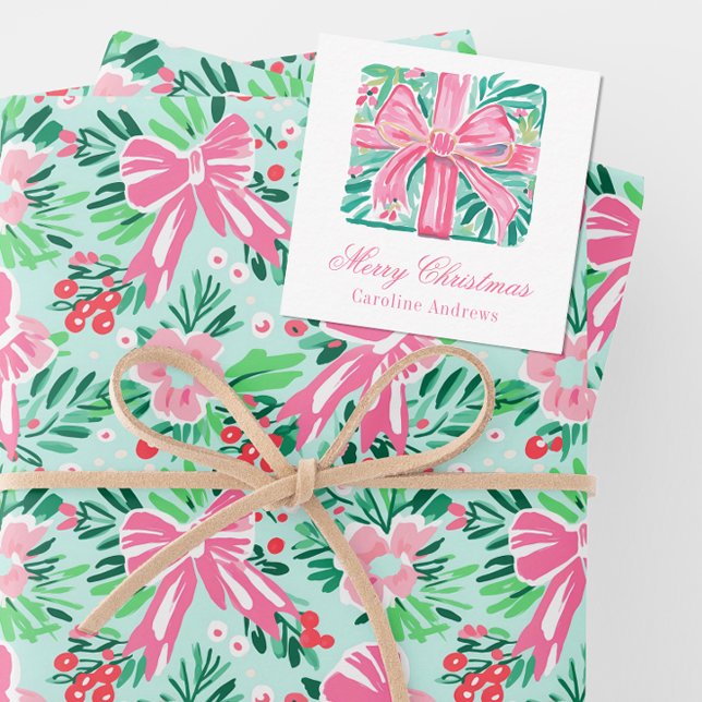 Preppy Pink & Green Weihnachten Vorgeschmack Mitteilungskarte (Von Creator hochgeladen)