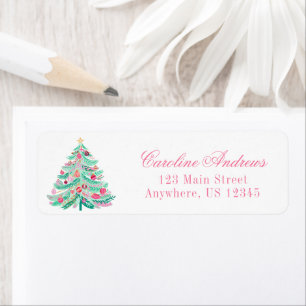 Preppy Pink & Green Weihnachtsbaum Rücksendeadress