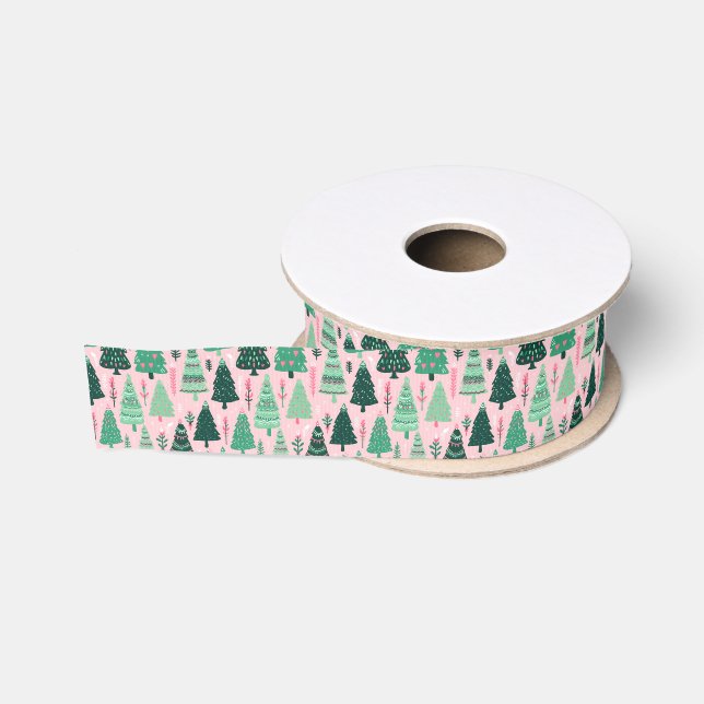 Preppy Pink & Green Weihnachtsbaumen Ripsband (Spule)