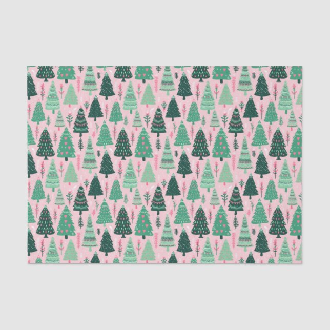 Preppy Pink & Green Weihnachtsbaumen Seidenpapier (Vorderseite)