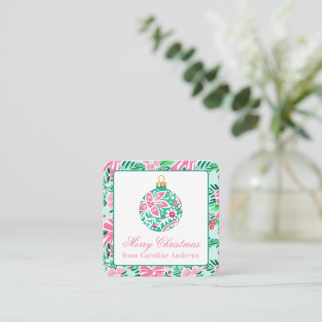 Preppy Pink & Green Weihnachtsdekoration Mitteilungskarte (Stehend Vorderseite)