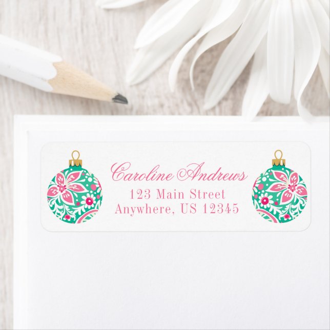 Preppy Pink & Green Weihnachtsschmuck Adresse (Insitu)
