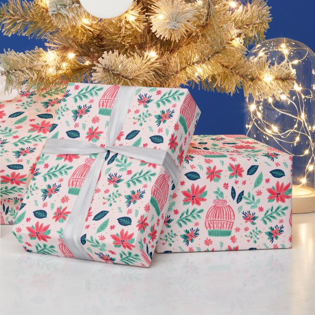 Preppy Pink & Green Weihnachtsskizzen Geschenkpapier (Feiertage)