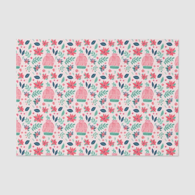 Preppy Pink & Green Weihnachtsskizzen Seidenpapier (Vorderseite)