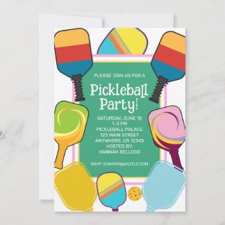 Preppy Pink Green & Yellow Pickleball Einladung