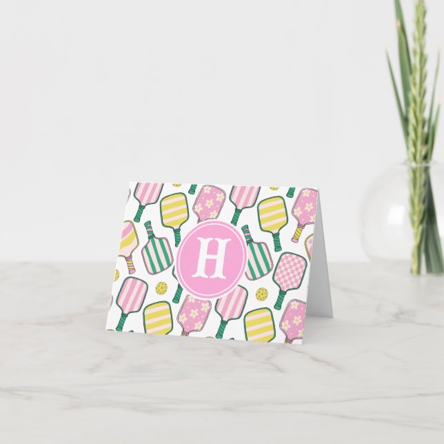 Preppy Pink Green Yellow Pickleball Monogram (Vorderseite)