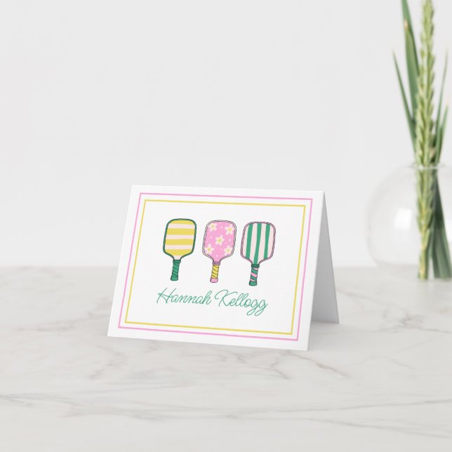 Preppy Pink Green Yellow Pickleball Personalisiert (Vorderseite)