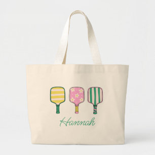 Preppy Pink Green Yellow Pickleball Personalisiert Jumbo Stoffbeutel
