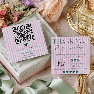 Preppy Pink Grün Old Money Streifen QR Danke Quadratische Visitenkarte