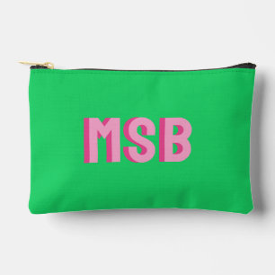 Preppy Pink Grüner Schatten Block Monogramm, Maßge Zubehörtasche