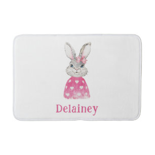 Preppy Pink Heart Bow Bunny Personalisiert Badematte