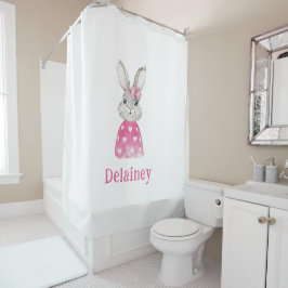 Preppy Pink Heart Bow Bunny Personalisiert Duschvorhang