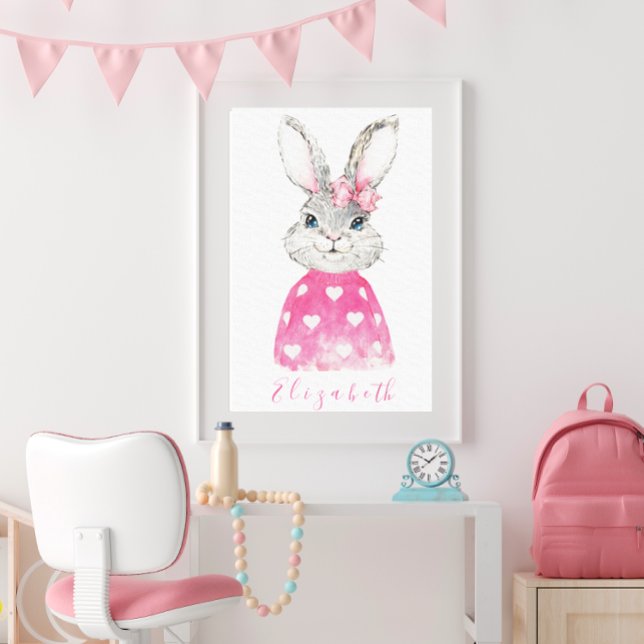 Preppy Pink Herz Personalisiert Bunny Leinwanddruck (Von Creator hochgeladen)