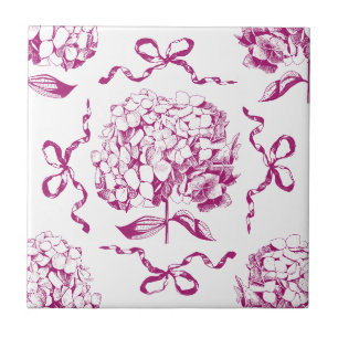 Preppy Pink Hydrangea Bow Nahtlose Toile Muster Fliese