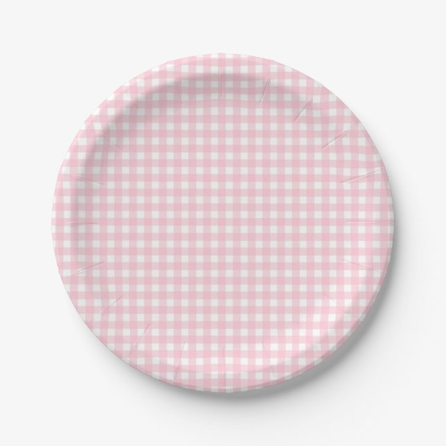 Preppy Pink Kariert Gingham Party Pappteller (Vorderseite)