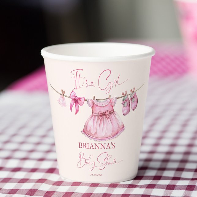 Preppy pink Kleidung auf der Linie Baby Dusche Cus Pappbecher (Preppy pink clothes on a line baby shower customized paper cups personalized baby shower tableware)