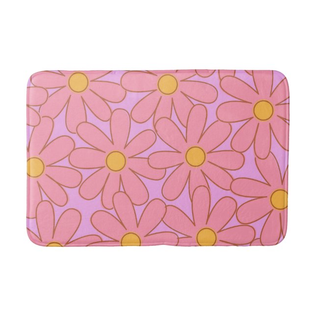 Preppy Pink Lila Floral Einfaches Muster Blume Badematte (Vorderseite)
