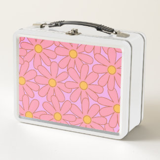 Preppy Pink Lila Floral Einfaches Muster Blume Metall Brotdose