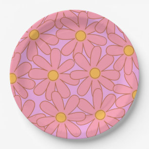 Preppy Pink Lila Floral Einfaches Muster Blume Pappteller