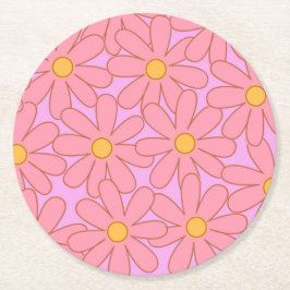 Preppy Pink Lila Floral Einfaches Muster Blume Runder Pappuntersetzer