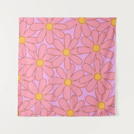 Preppy Pink Lila Floral Einfaches Muster Blume Wandteppich