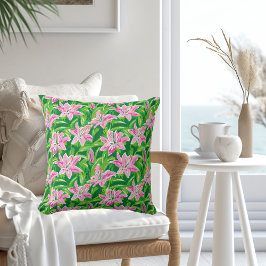 Preppy Pink Lily Floral Greenery Chic Garden Decor Kissen