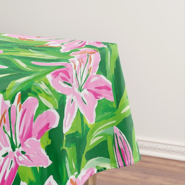 Preppy Pink Lily Floral Greenery Chic Garden Party Tischdecke (Beispiel)