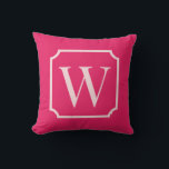 Preppy Pink Monogram Dorm Room Pillow  Kissen<br><div class="desc">Preppy Pink Monogram Dorm Room Pillow – Personalized Initial College Dorm Decor Add a bold preppy touch to your dorm room with this Preppy Pink monogram pillow, featuring a classic framed initial design on a vibrant pink background. The elegant serif monogram inside a decorative frame creates a timeless preppy look...</div>
