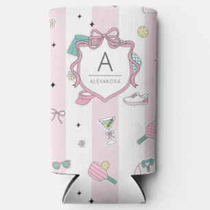 Preppy Pink Monogram Pickleball Geschenk für sie Selters Dosenkühler
