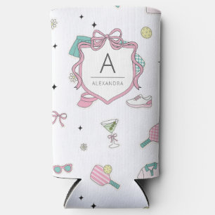Preppy Pink Monogram Pickleball Geschenk für sie Selters Dosenkühler