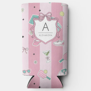 Preppy Pink Monogram Pickleball Geschenk für sie Selters Dosenkühler